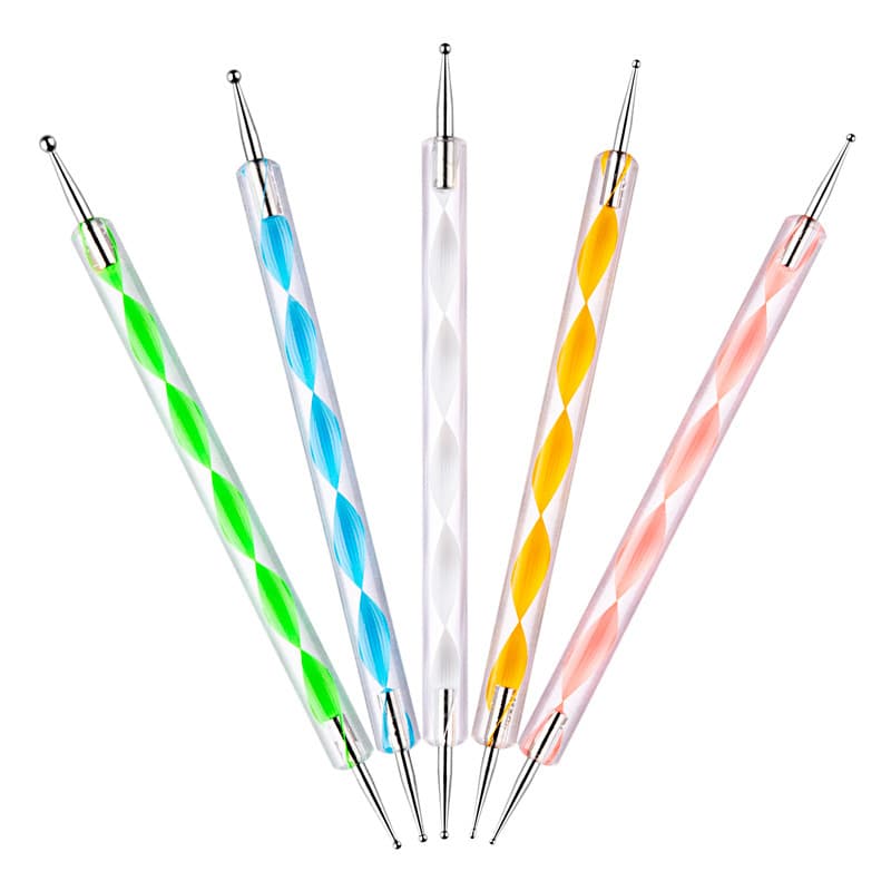 Hot Selling Spiral Rod Nail Art Dotting Pen Set of 5, Acrylic Dotting Needle, Glue Pickup Pen, Dual-Ended Nail Tools