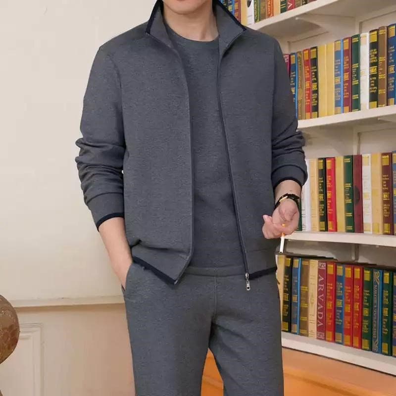 Middle-aged and elderly men's fleece-lined, thick, warm, trendy two-piece sweatshirt set for spring and autumn.