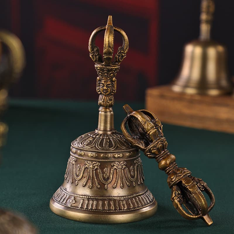 Tibetan Vajra Bell Nepal Five Prong Bronze Bell with Clear Sound and Long Echo Small/Medium/Large