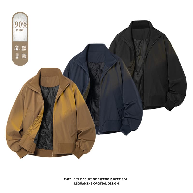 90% white duck down American pilot down jacket for men, cleanfit high-end sense, stylish short bomber jacket