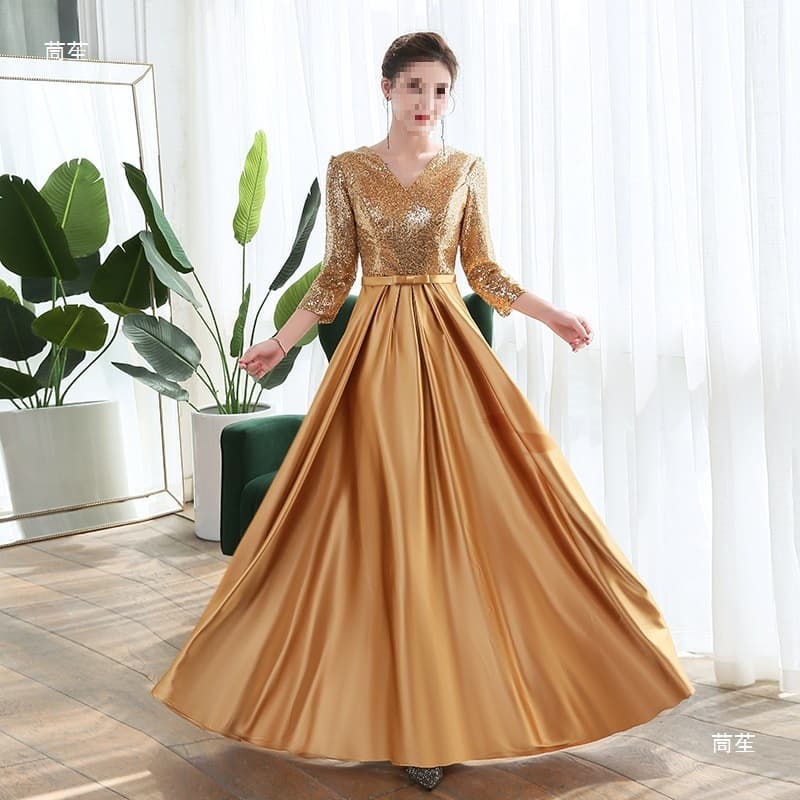 Adult Choir Dress for Patriotic Red Song Competitions, Long Gown for Female Conductors and Performers