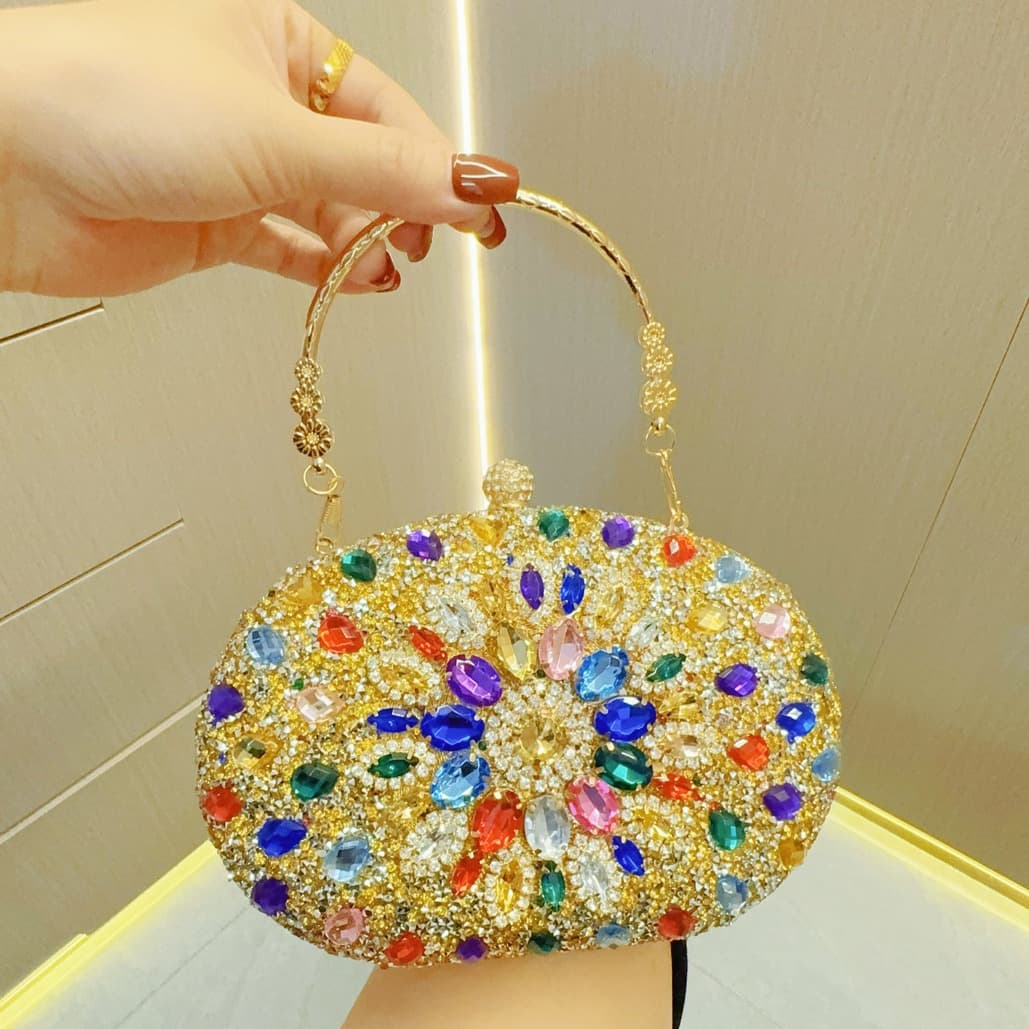 Elegant Rhinestone Clutch Bag for Women Evening Dress Ball Handheld Diamond Embedded Dinner Bag Cheongsam Bag Polyester Material