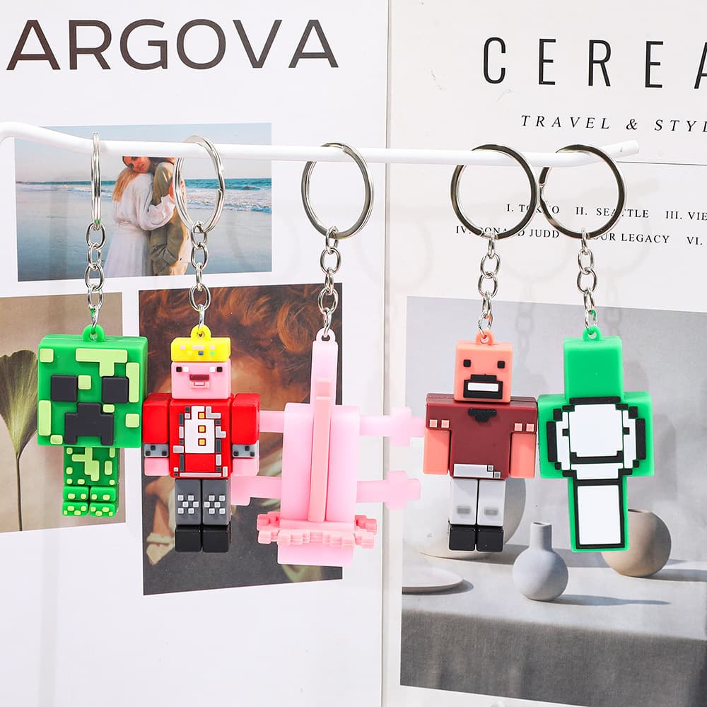 Movie Minecraft soft plastic key chain pendant key chain car pendant cartoon doll pvc building block doll