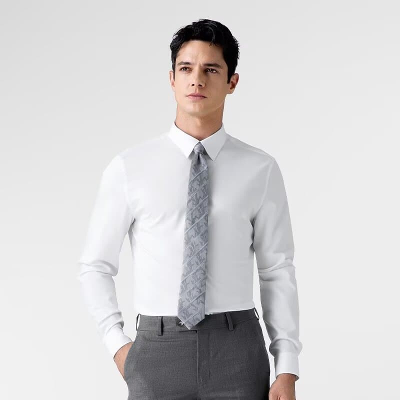 Men's Long-Sleeved Dress Shirt, Premium Wrinkle-Free Casual Business Commute White Shirt, New Style Trendy