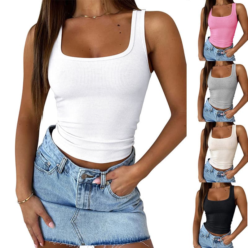 Cross-border Women's Fashion 2026 Amazon TK New Arrival European and American Sexy Y2K Slim Fit Solid Color Summer Spaghetti Strap Vest