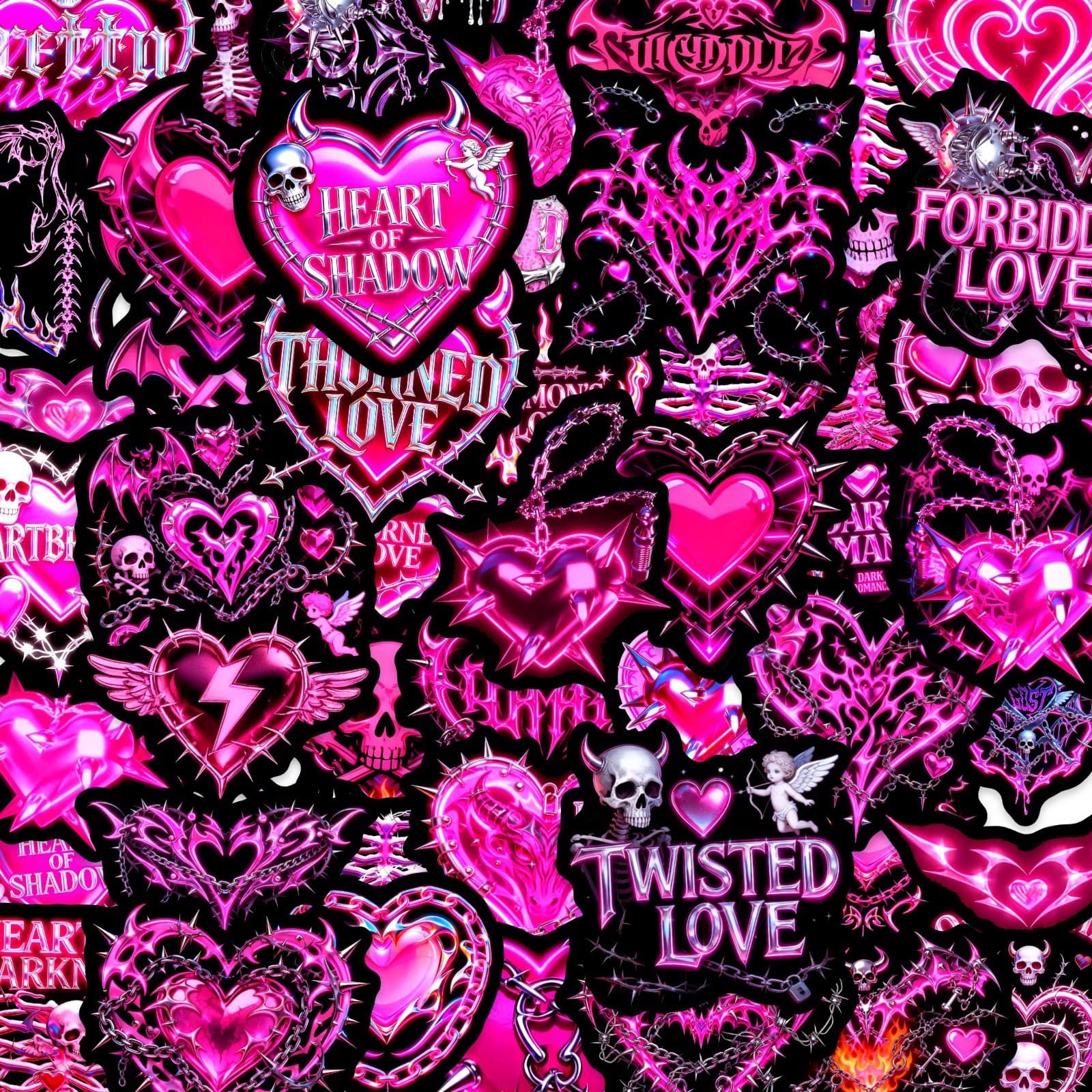 Amazon 50 pieces of gothic pink and black love stickers hand account collage water cup mobile phone case decoration waterproof self-adhesive