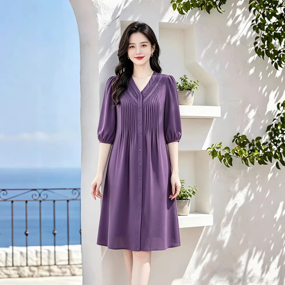 2026 Summer New Chiffon Casual Straight Loose Slimming Short Sleeve A-line Plus Size Dress for Middle-aged Mothers