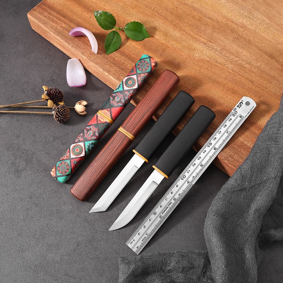 Factory spot delivery stainless steel dragon and phoenix fruit double-edged knife portable outdoor camping knife kitchen household lightweight