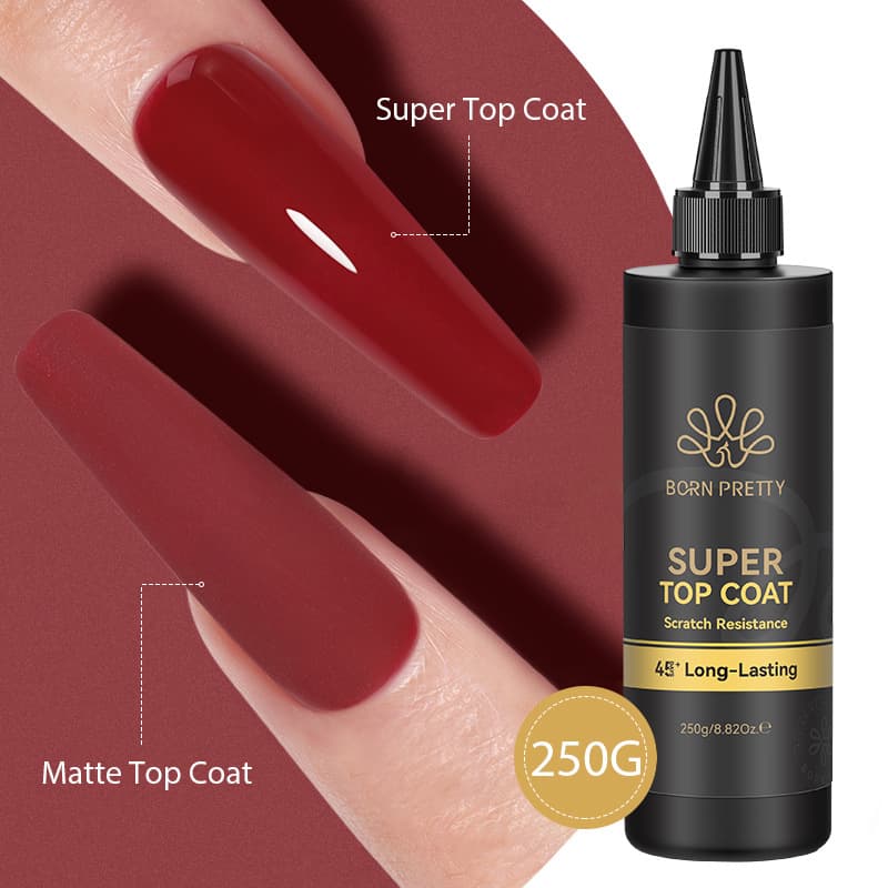 BORN PRETTY Nail Art Large Capacity Base Coat & Top Coat 250g Refill, Matte & Crystal Top Coat Gel Polish