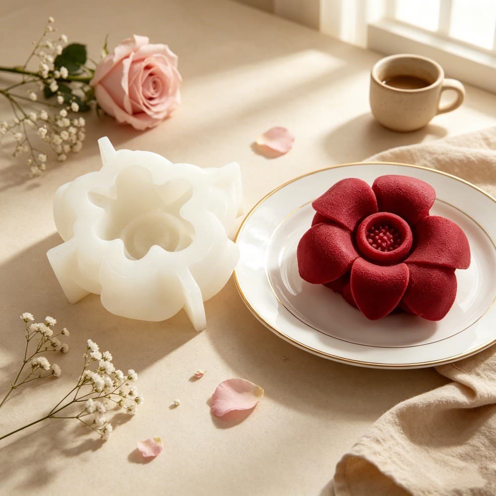3D Camellia Silicone Mold, Single King Flower French Dessert Mousse Cake Mold, Aroma Candle Silicone Mold