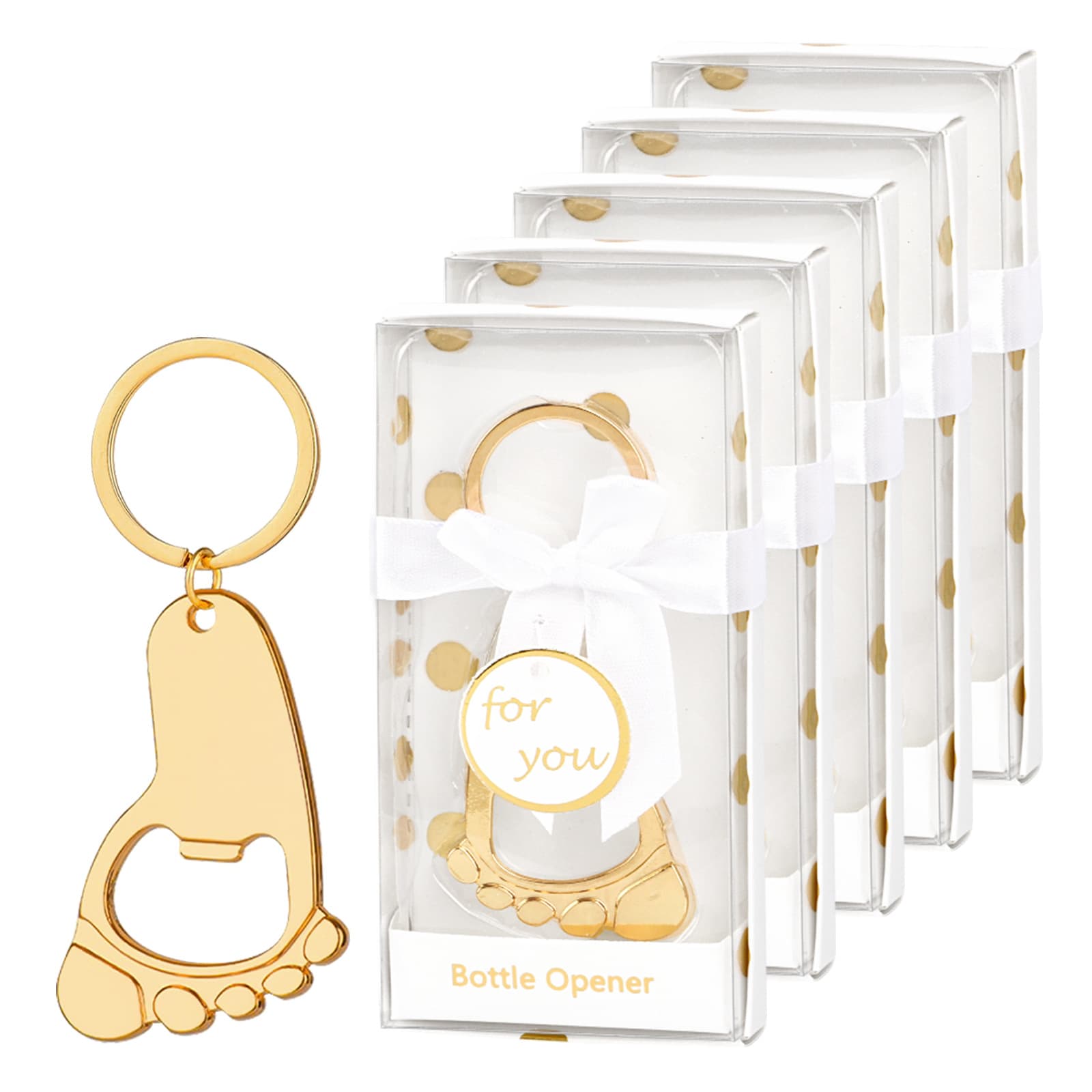 Wedding Party Gift Baby Shower Gift Wedding Souvenir Gold Foil White Gift Box Footprint Bottle Opener
