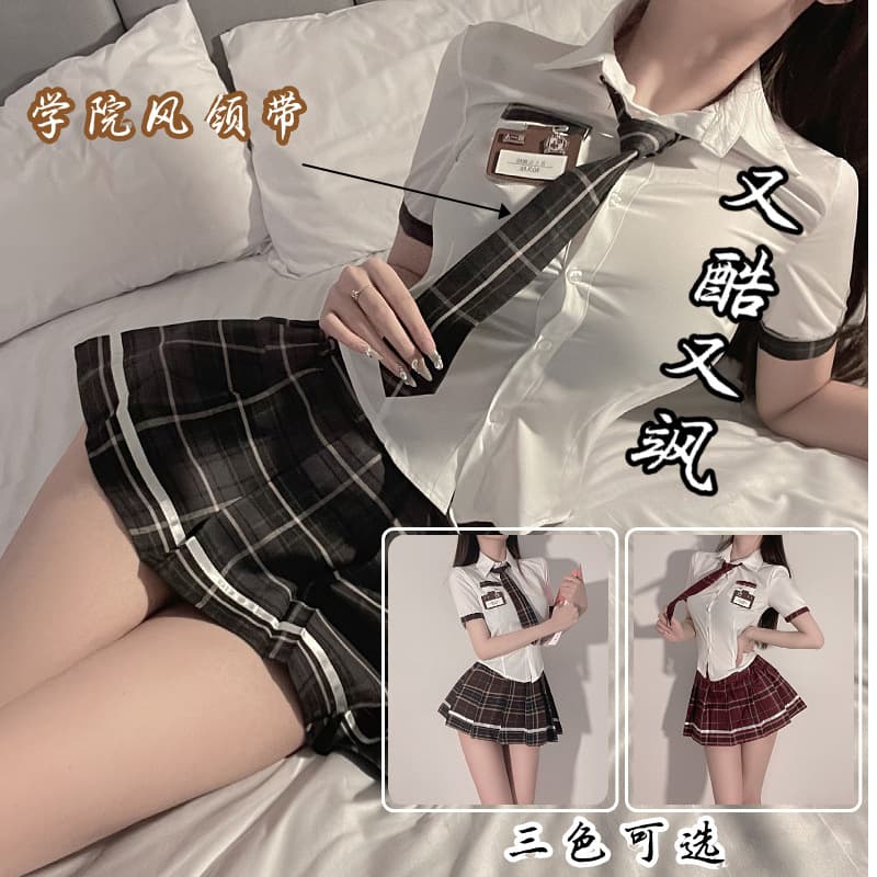 JK sexy student cosplay JK uniform temptation summer ultra-short skirt with pleated skirt plaid senior sister pure desire set.