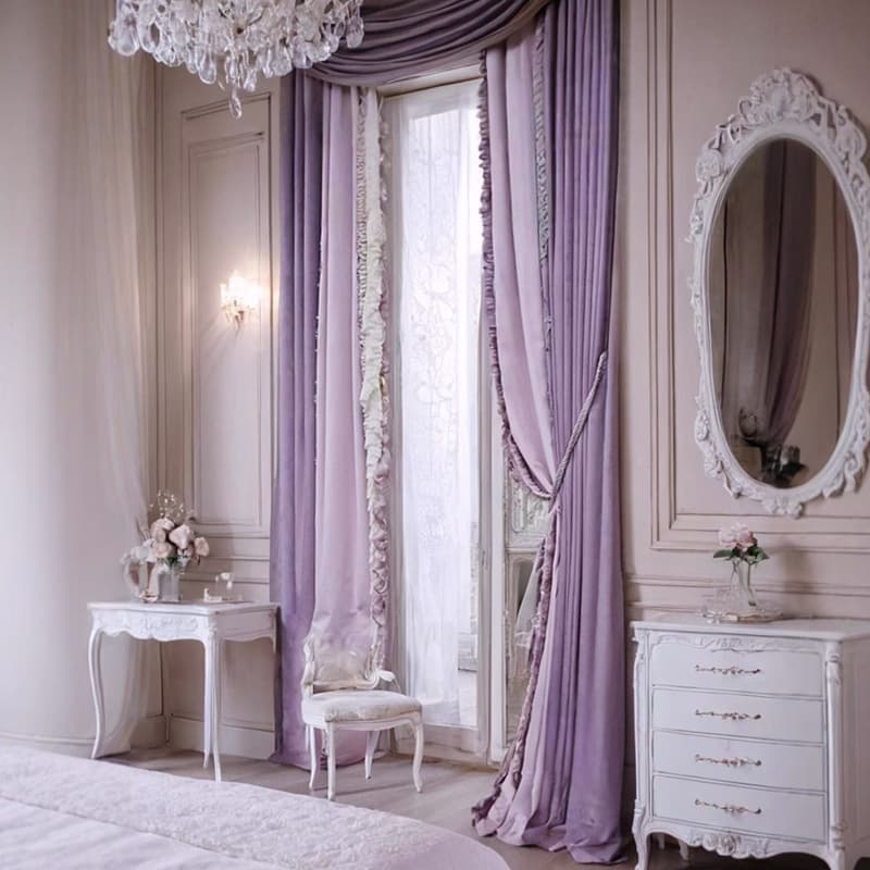 Princess Bedroom Curtains Purple Romantic Lace Trim French Light Luxury European Style Villa Luxurious High-End Velvet