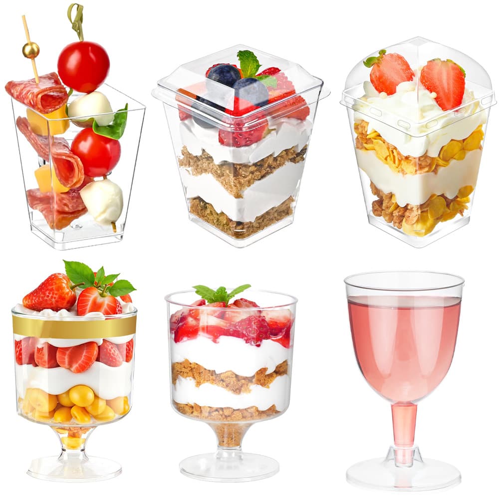 5OZ Disposable Clear Plastic Dessert Cup Mousse Pudding Cup Square Ice Cream Cup Heart-Shaped Parfait Dessert Cup