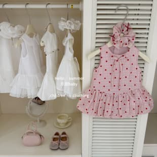 Le En Baby French Polka Dot! Original 2026 Girls Summer Red Polka Dot Bloomer One-Piece Tank Dress