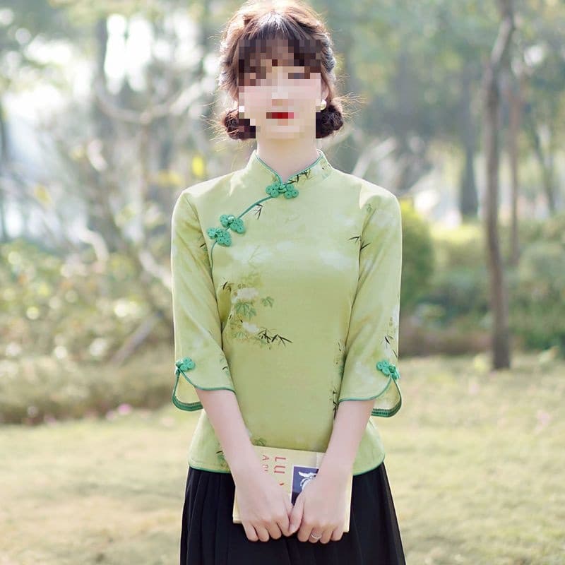 Spring/Summer New Style Retro Chinese Tang Suit Half Sleeve Cheongsam Top Republic of China Style Modified Hanfu Two-Piece Set Tea Ceremony Clothing