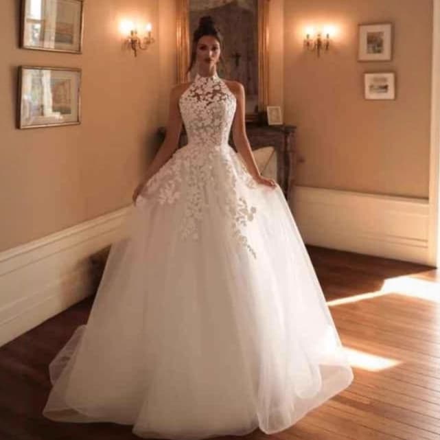 New Halter Light Wedding Dress 2025 Fashion Lace Tulle Bride Photo Shoot Ceremony Dress High-End Long Gown