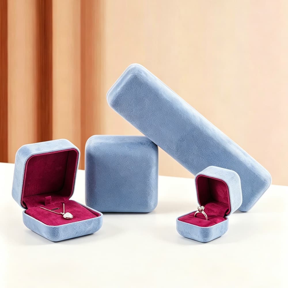 Round Corner Velvet Jewelry Box High-End Metal Blank Earring Ring Box Necklace Packaging Box Jewelry Storage Box