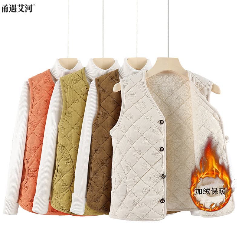 Middle-Aged and Elderly Vest for Autumn and Winter, Fleece-Lined Thickened Winter Clothing for Women and Mothers, Warm Vest for Grandma, Short Sleeveless Top for Outdoor Wear
