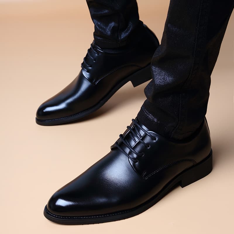 Korean-style British Pointed Wedding Shoes with Inner Height Increase Leather Shoes Men's Business Casual Lace-up Formal Men's Shoes