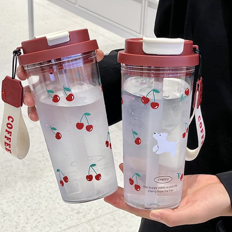 Straw Cup Student Floral Tea Cup Water Bottle for Women Portable Straw Plastic Cup Large Capacity Summer Cup