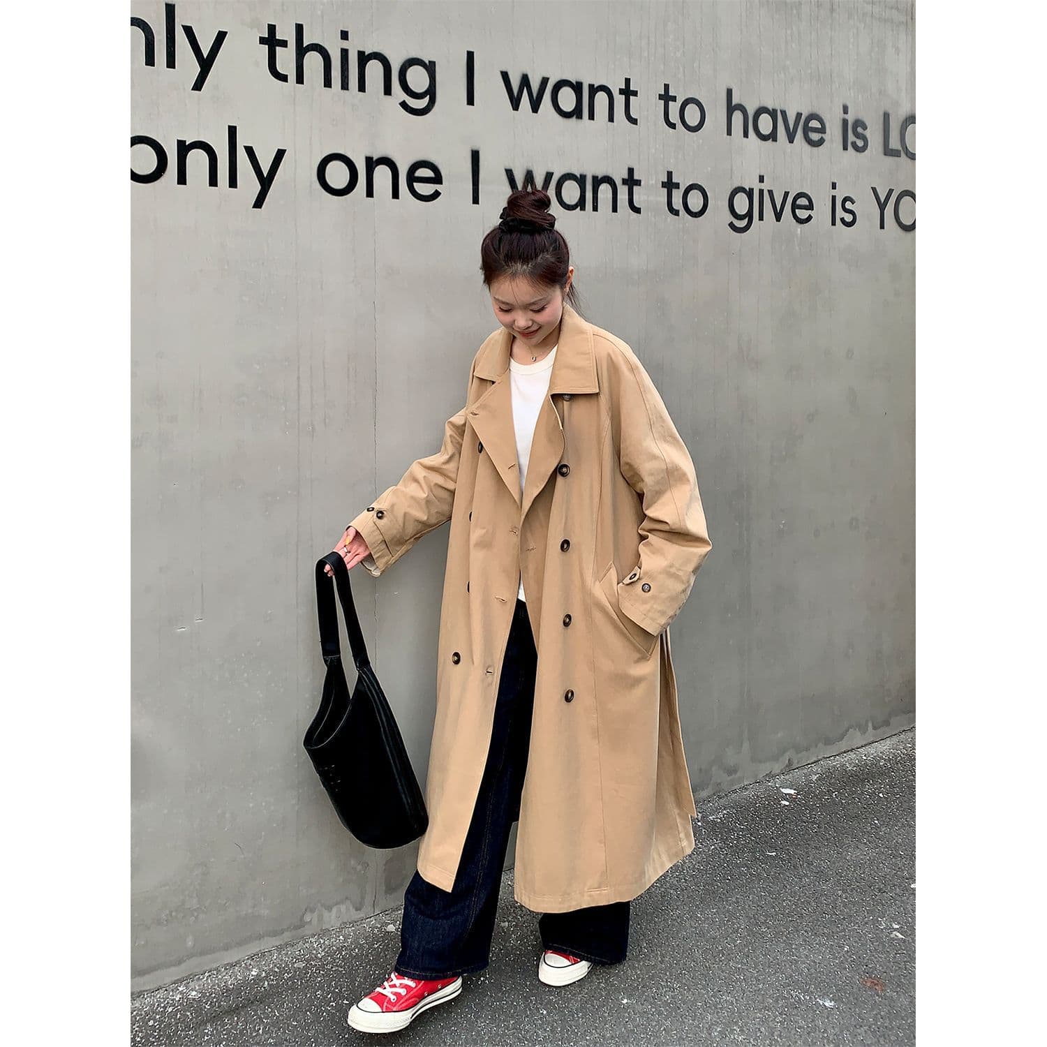 Plus Size Women's Korean Loose Fit Stand Collar Long Trench Coat Fashionable Elegant Age-Defying Versatile Women's Outerwear