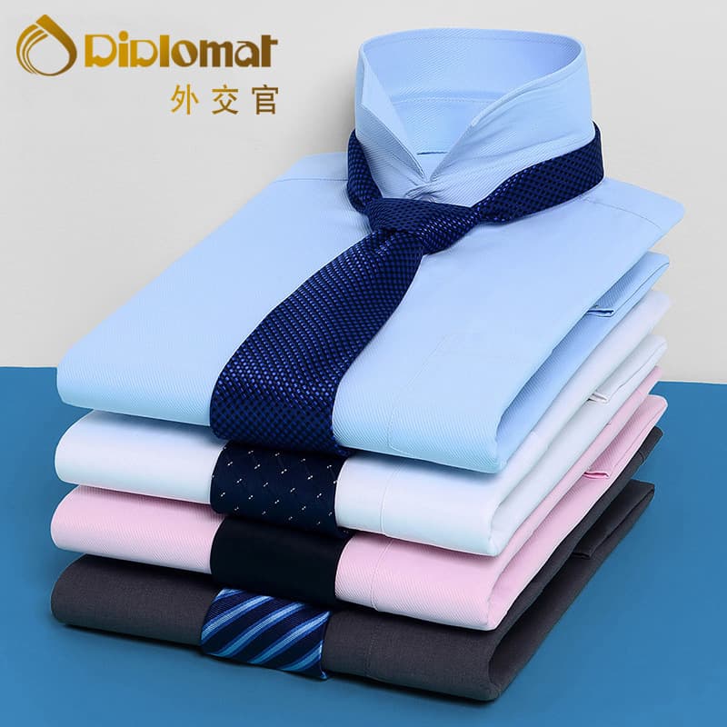 White Long-Sleeve Men's Business Formal Shirt for Spring/Autumn, Casual Office Wear, Solid Blue, Wedding Best Man, Wholesale