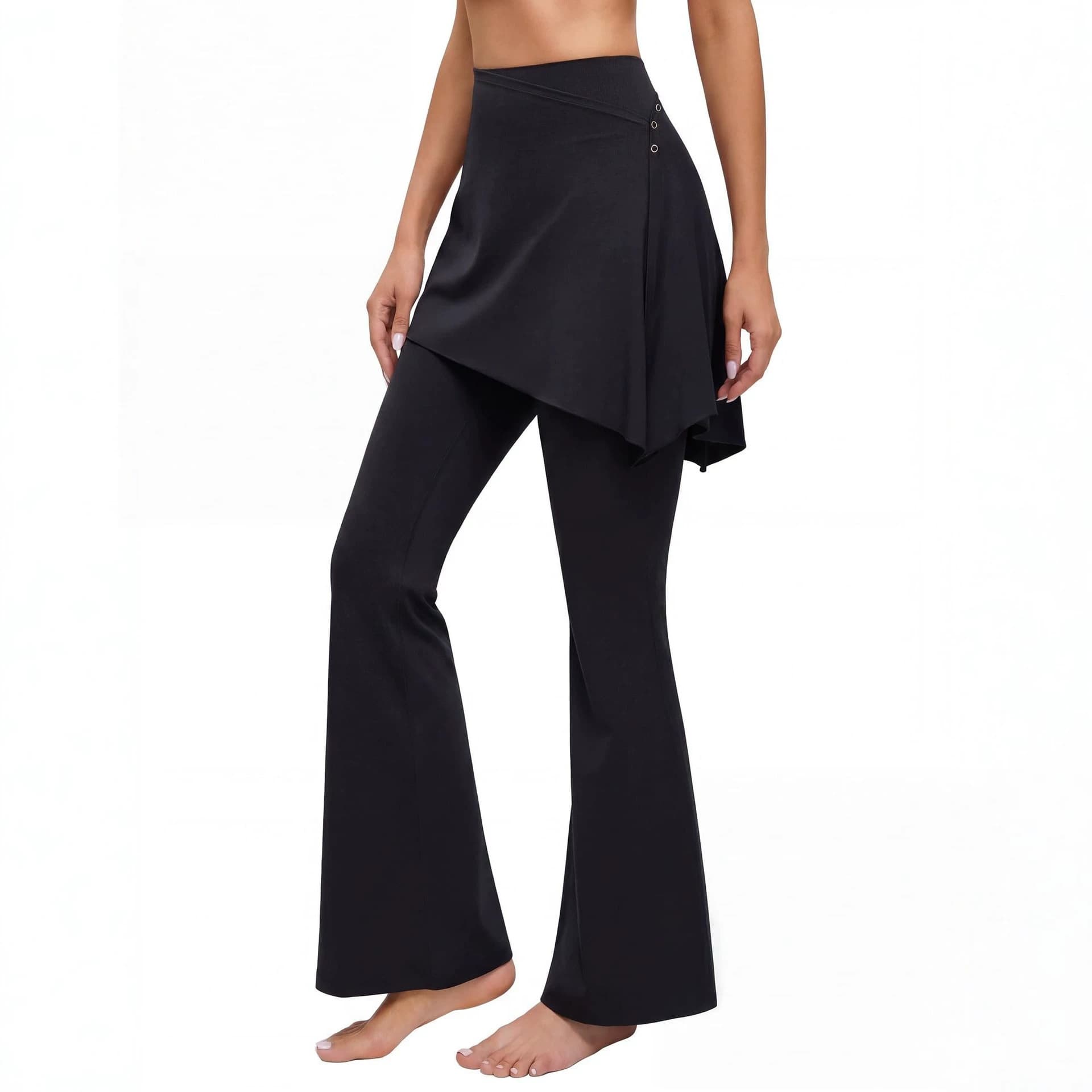 Cross-Border Tk High-Waisted Faux Two-Piece Flared Pants Women's Dance Yoga Pants Nylon Slimming Casual Sports Long Pants