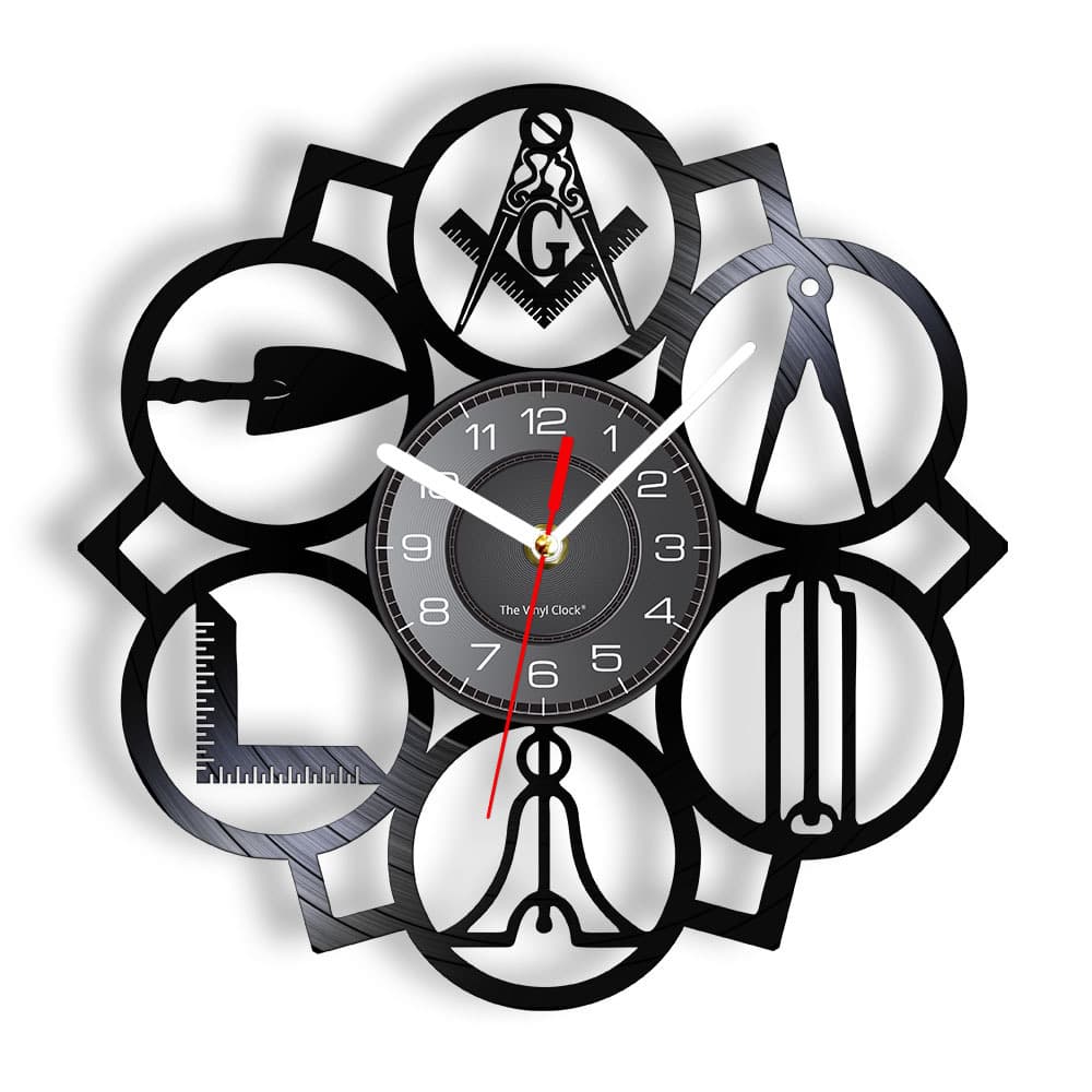 Freemason Symbol Wall Clock Retro Vinyl Record Wall Clock Masonic Decoration Modern Wall Clock Decorative Timepiece Gift