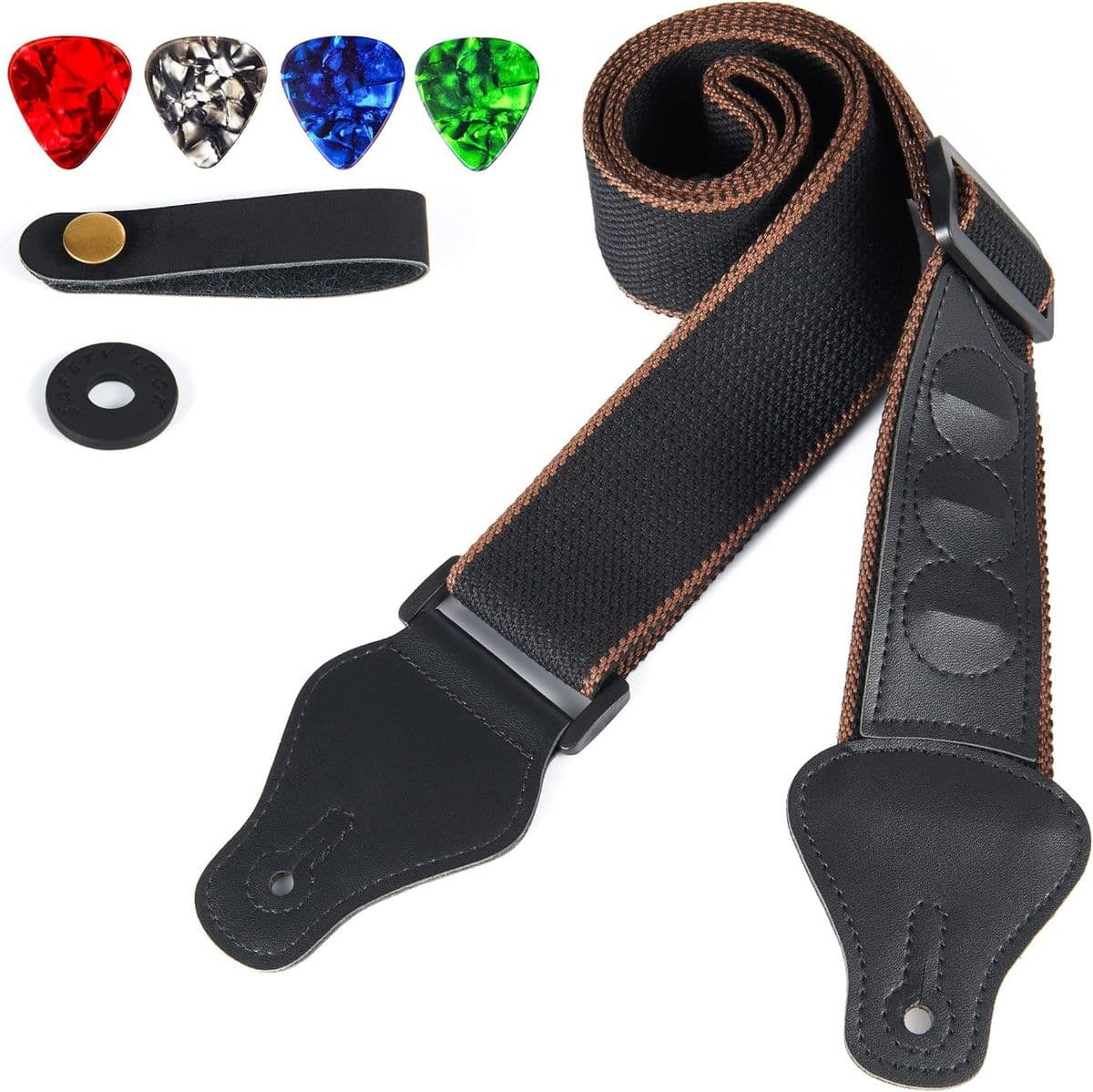 Guitar Strap Electric/Acoustic Guitar Cotton Strap Folk Wooden Guitar Strap Set