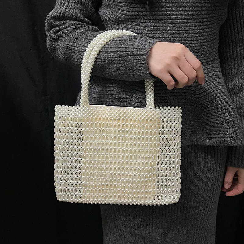 Summer Handmade Beaded Bag Vintage Metallic Shiny Bag Sequins Pearl Bag Shopping Bag Shoulder Handbag