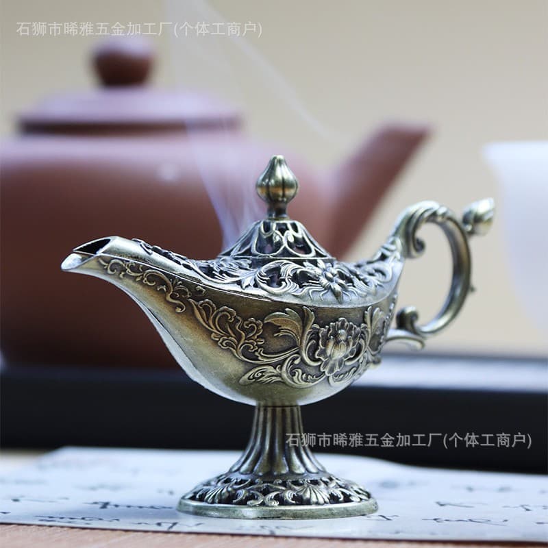 Aladdin Magic Lamp Incense Burner with Auspicious Clouds, Palace Decorative Lamp, Wish Lamp, Living Room Ornament, Vintage Craft
