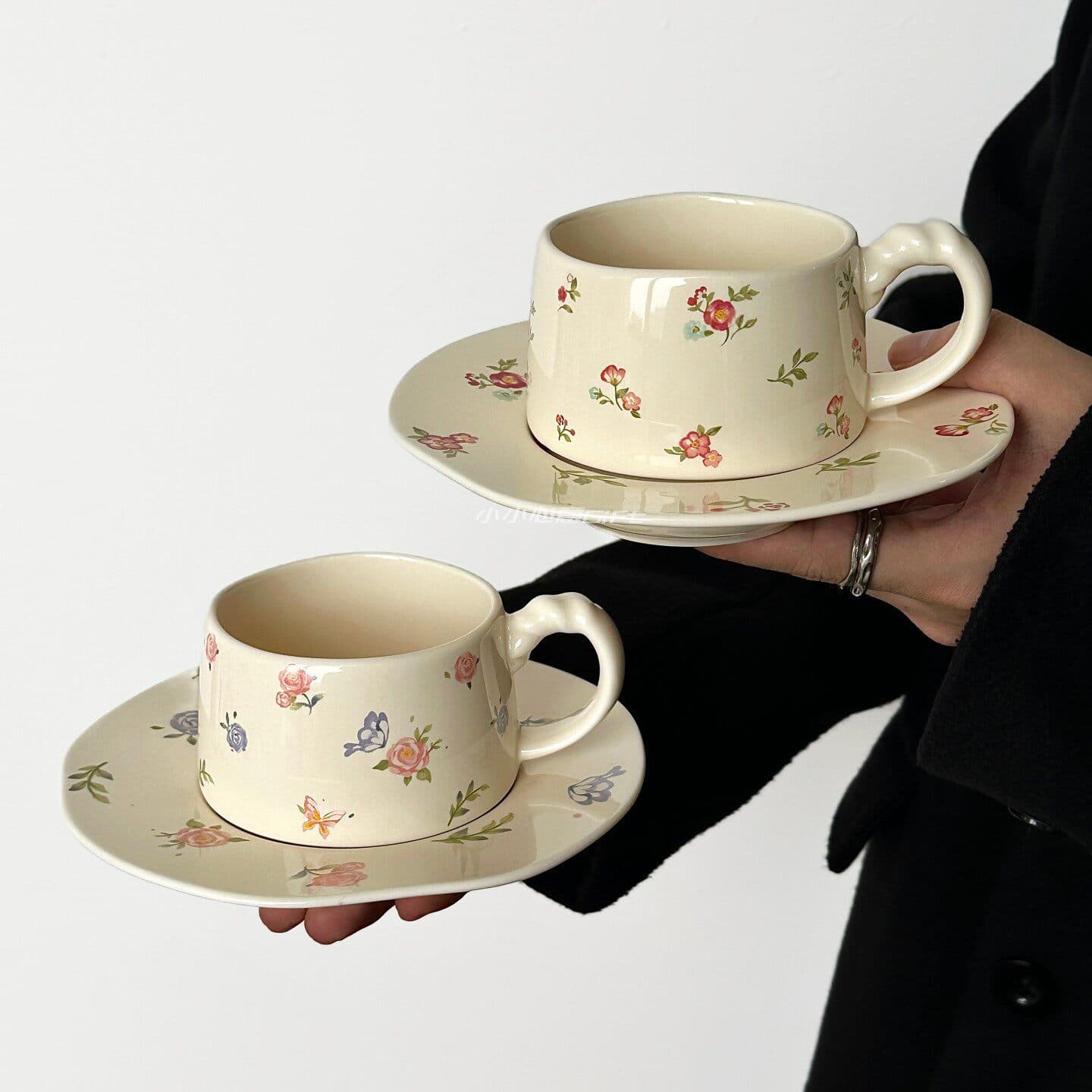 High-looking ins style creative floral coffee cup and saucer gift box set ceramic cup women's mug companion gift