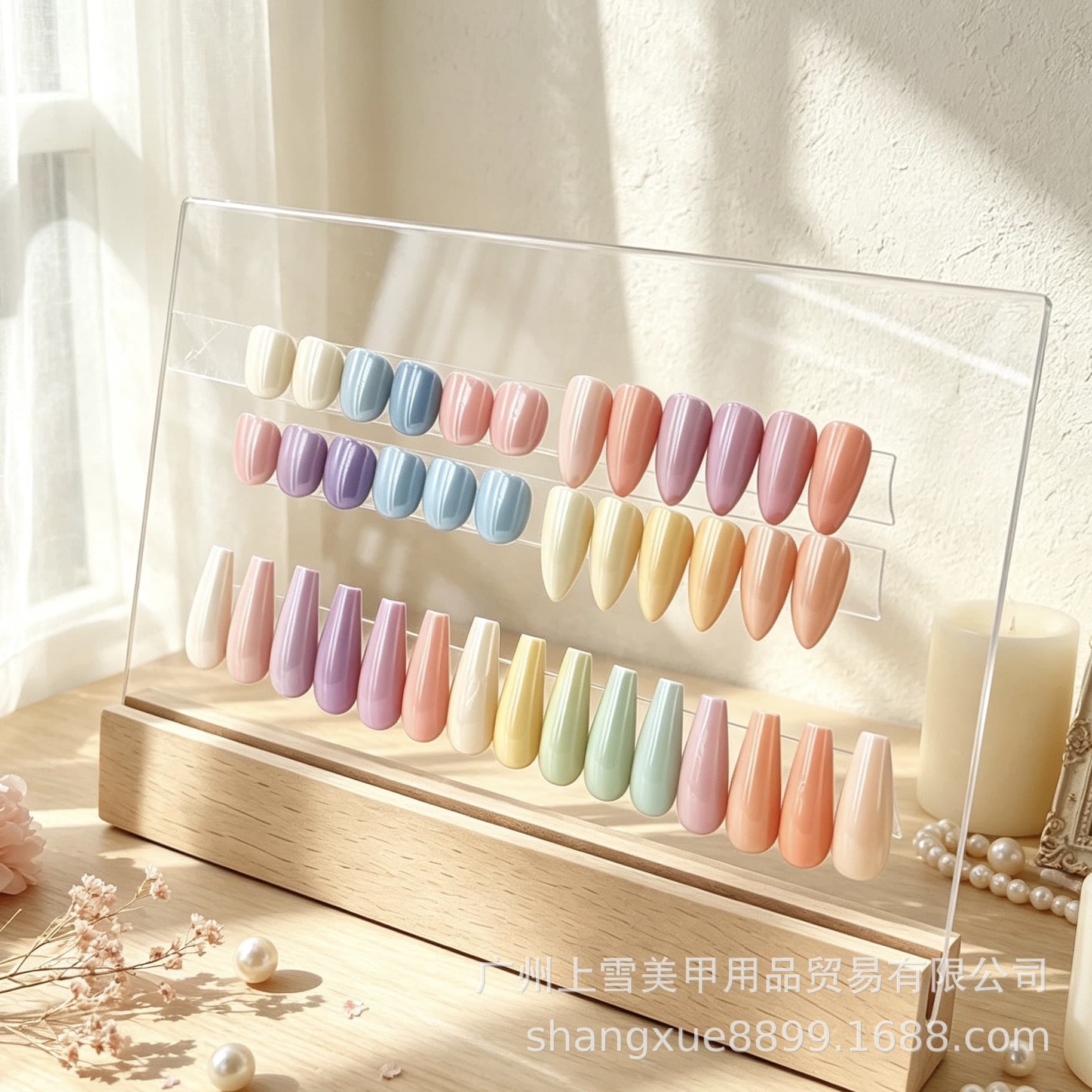 Shangxue Cross-border Nail Art Wearable Nail Display Stand Walnut Wood Base Photo Prop Color Swatch Display Board