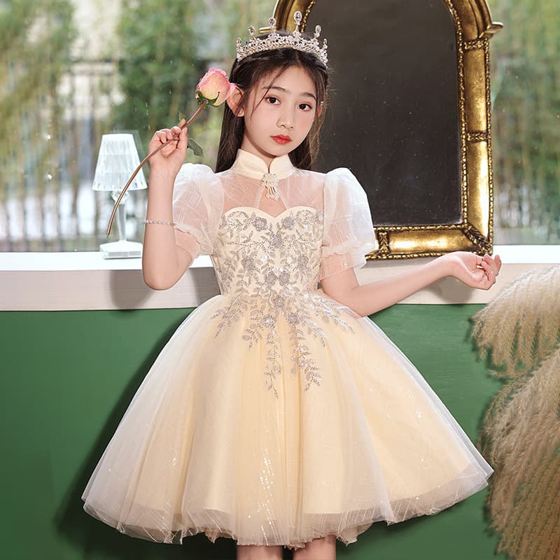 Children's Evening Dress 2024 New Style Cropped Flower Girl's Wedding Princess Dress Steel Piano Performance Dress For Kids