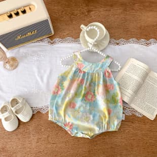 Baby Summer Thin Bodysuit for Newborn Girls, Princess Romper with Full Moon and Hundred Days Design, Summer Wrap Bodysuit