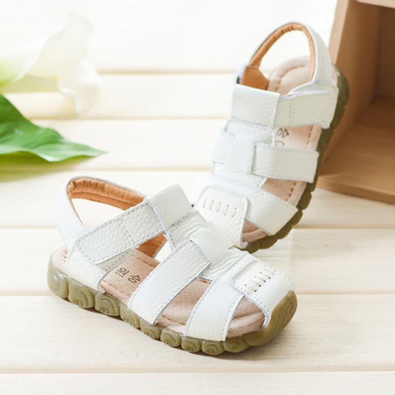 Boys and Girls Sandals Summer Genuine Leather Toe-Cover Beach Shoes