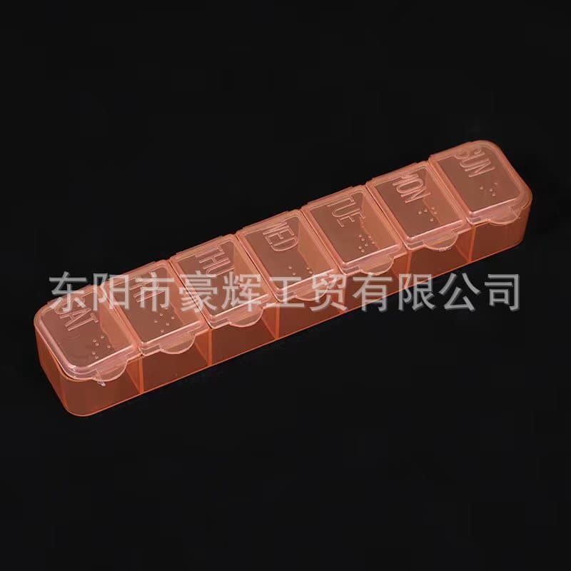 Small portable storage boxes in various round and square shapes, transparent plastic, 7-compartment for medicine accessories storage.