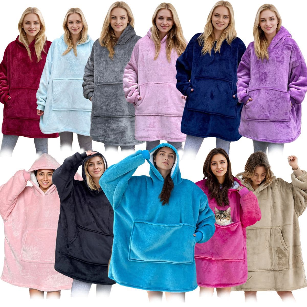Hoodie Blanket Black Thick Flannel Wearable Blanket Hoodie Pullover Lazy Blanket Hug Cross-Border