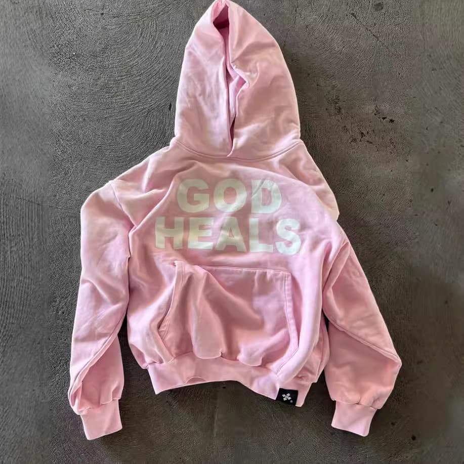 GOD HEALS Basic Printed Letter Set Loose Trendy Unisex Hoodie 2368