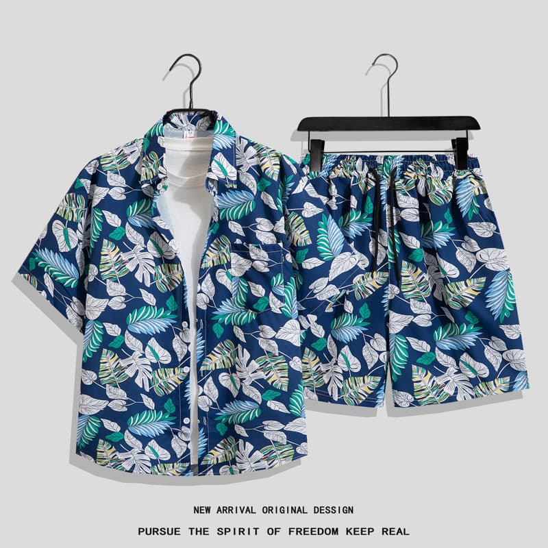 Hawaiian Shirt for Men Ins Summer Loose Short Sleeve Shorts Set Trendy Beach Floral Couple Outfit