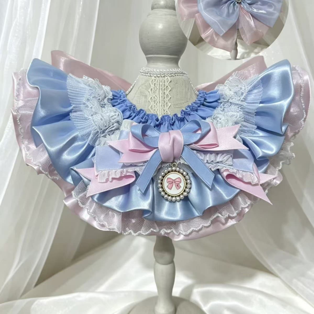 Original Heavy Luxury Pullover Pet Drool Bib Princess Style Elastic Neckband Sweet Bowknot Lolita