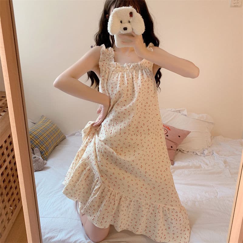 Cute Outerwear French Slip Dress, Pure and Alluring NIS Style Nightgowns for Women, Summer Thin Sweet Loose Loungewear Nightdress