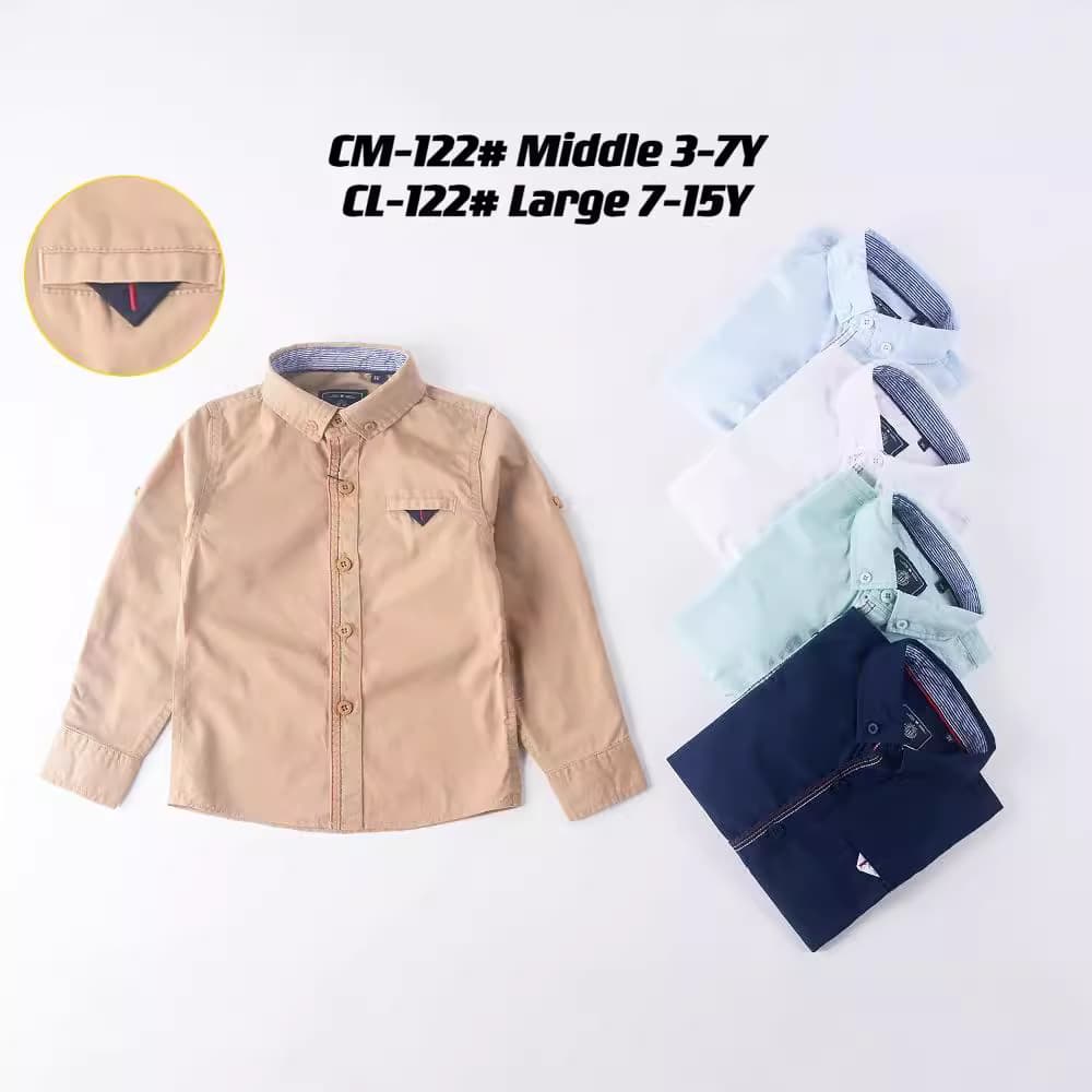 New style turn-down collar long-sleeve shirt for older children, autumn cotton shirt with printed embroidery, sizes 7-15Y, button closure, embroidery style CL122