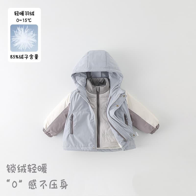 Baby 3-in-1 Winter Jacket Infant 90% White Duck Down Feather Lined Category A Boys' Hooded Cotton Coat