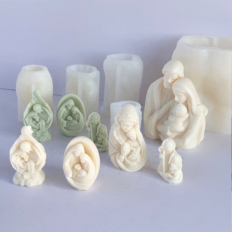 Sweet and Popular Christmas Molds European-Style Western Sculpture Family-Themed Scented Candles Plaster Resin Silicone