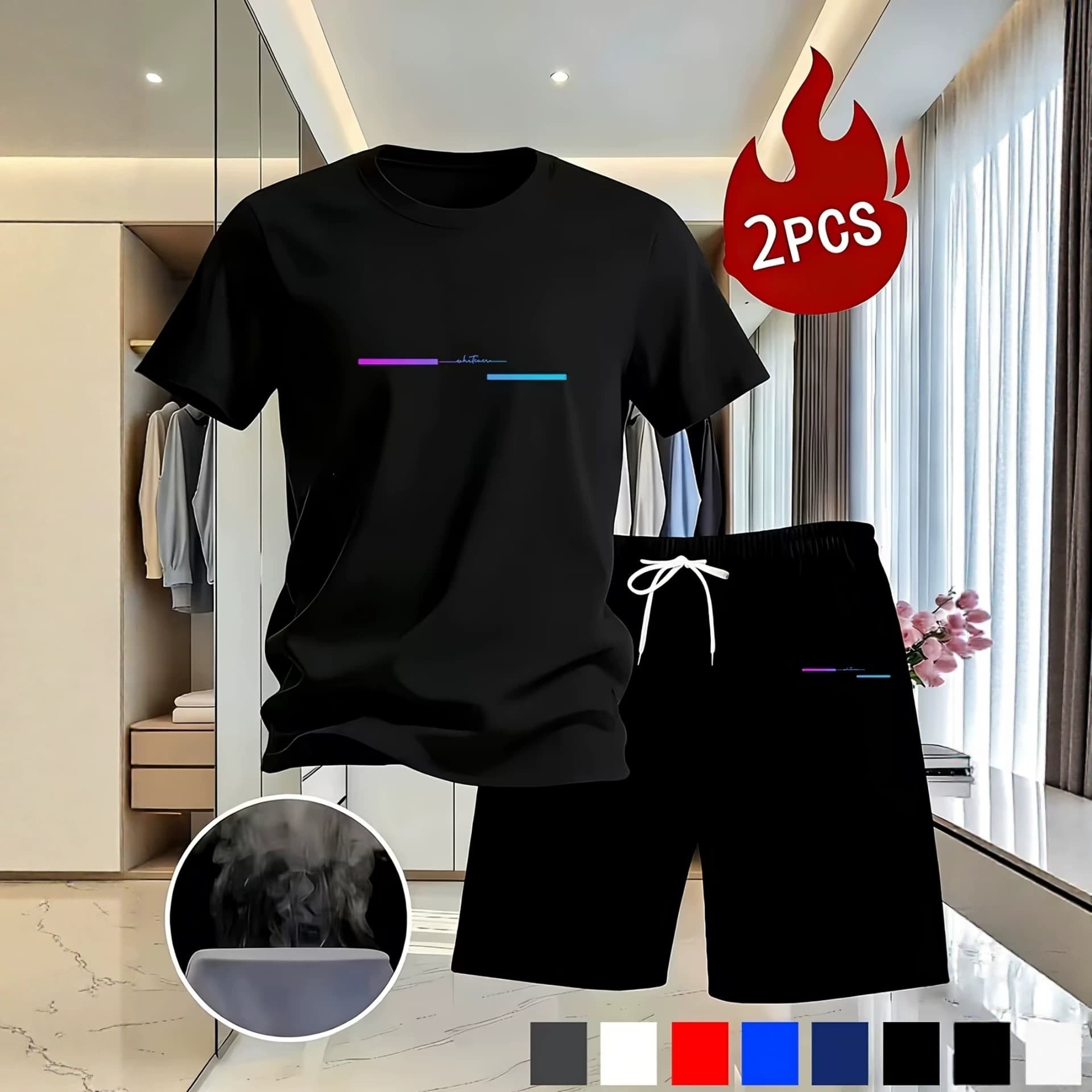 European and American Style Men's Summer Set Street Style Printed Short Sleeve T-Shirt + Shorts Two-Piece Men's Clothing In Stock