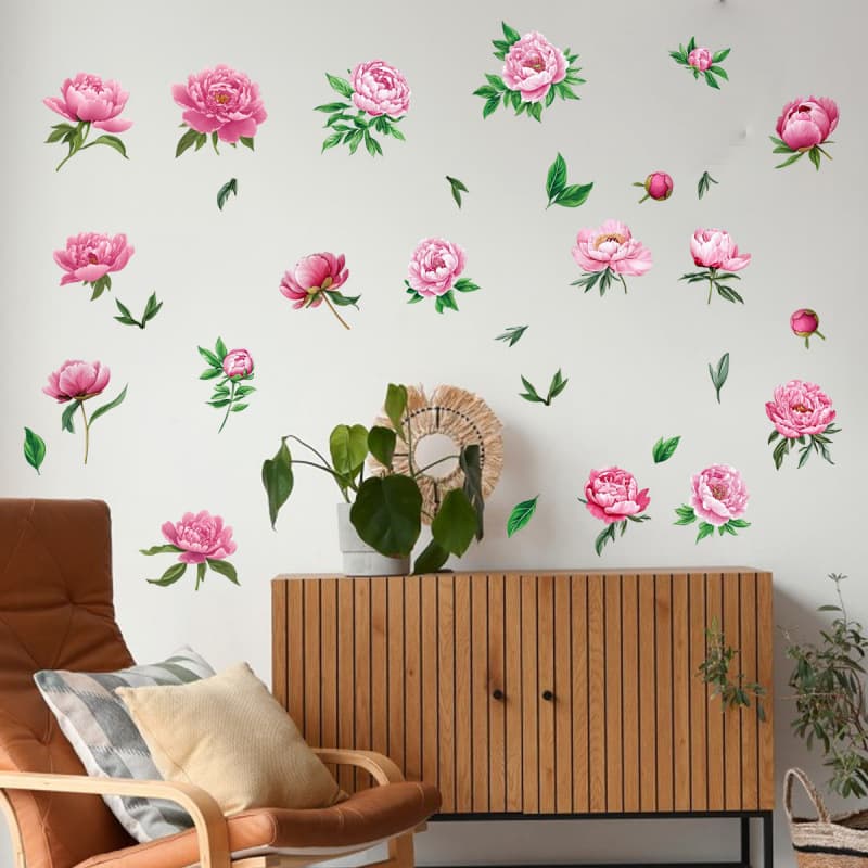 MK-73ABC pink rose stickers for living room, bedroom, wardrobe, home decoration wall stickers, self-adhesive