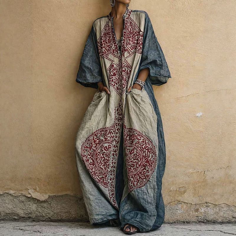 Amazon cross-border 2026 new European and American independent station large size printed bohemian style wide-leg jumpsuit for women