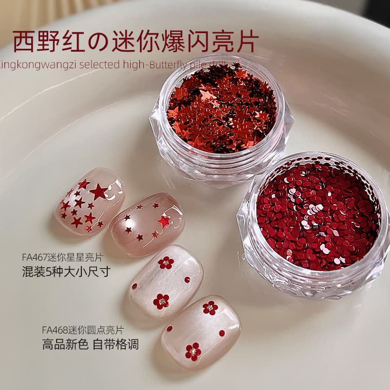 Nail Art Mini Red Star Glitter, Viral Red Five-Pointed Star and Dot Mixed Sizes, New Year Nail Decorations